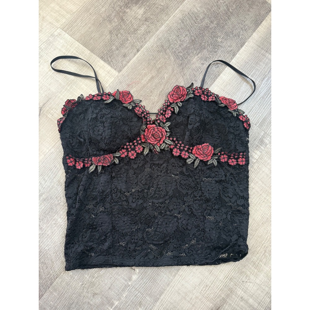 Vintage Style Gothic Romance Lace Bustier Top - Red‎ & Black Floral Camisole